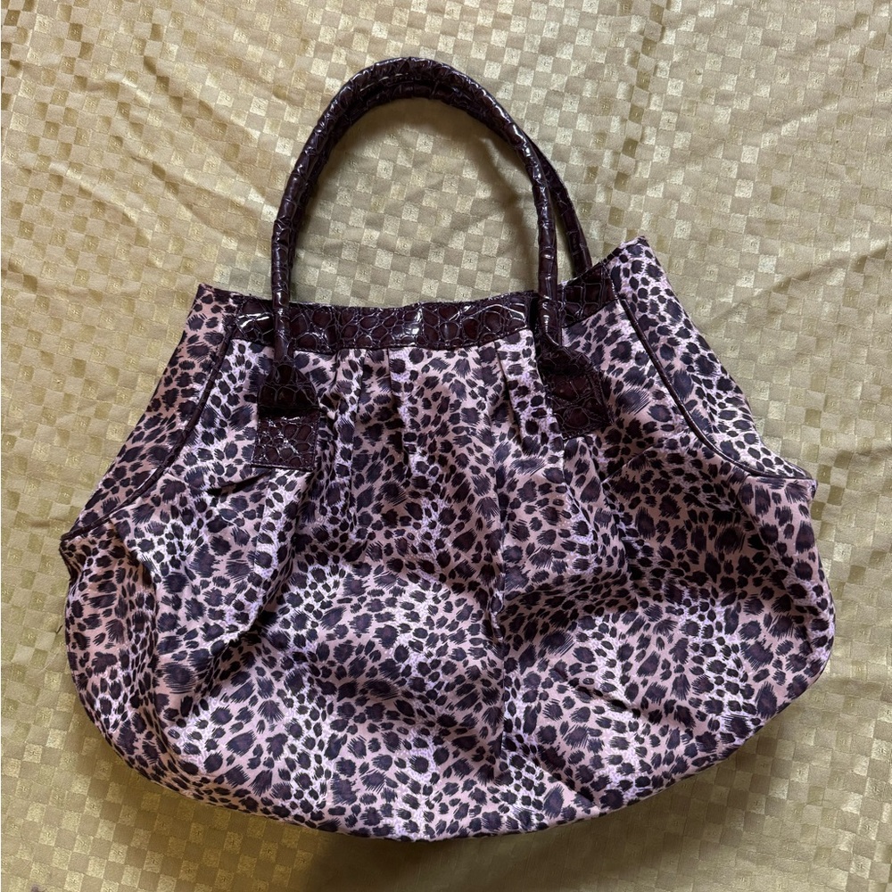Large, leopard print tote bag